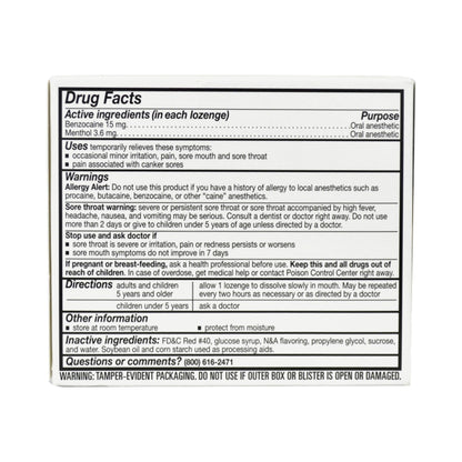 Major® Sore Throat Relief 15 mg - 4 mg Strength Lozenge 18 per Box (852678_PK)