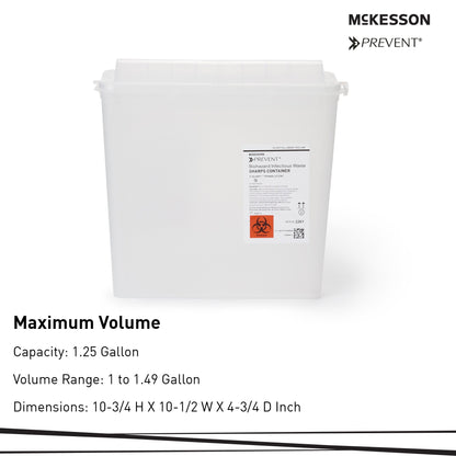 McKesson Prevent® Sharps Container Translucent Base 10-3/4 H X 10-1/2 W X 4-3/4 D Inch Horizontal Entry 1.25 Gallon (855126_EA)