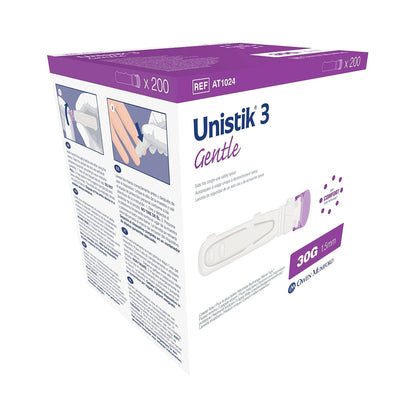 Unistik 3 Safety Lancet 28 Gauge Retractable Push Button Activation Finger (485757_BX)