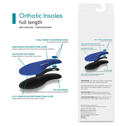 McKesson Orthotic Insole Full Length EVA / Polyester / Polypropylene / Poron® Female 9 to 9-1/2 / Male 7 to 7-1/2 Black / Blue (1205395_BX)