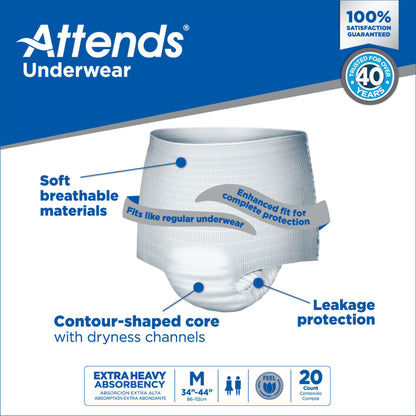Attends® Care Unisex Adult Absorbent Underwear Pull On with Tear Away Seams Medium Disposable Heavy Absorbency (771656_BG)