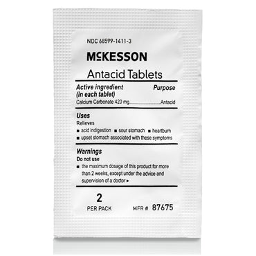 McKesson Brand Antacid 420 mg Strength Tablet 250 Packets per Box, 2 Tablets per Packet (1111738_BX)