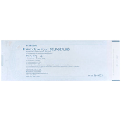 McKesson Sterilization Pouch Ethylene Oxide (EO) Gas / Steam 3-1/2 X 9 Inch Transparent Blue / White Self Seal Paper / Film (960943_BX)