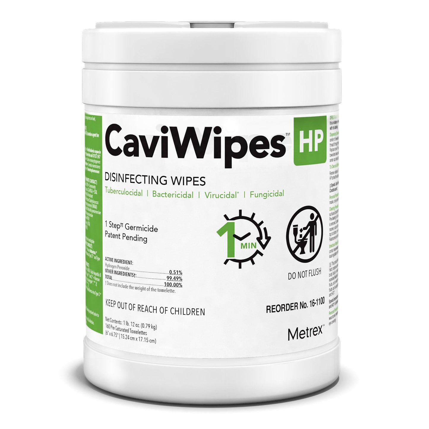 CaviWipes™ HP Surface Disinfectant Cleaner Peroxide Based Manual Pull Wipe 160 Count Canister Scented NonSterile (1216229_CN)