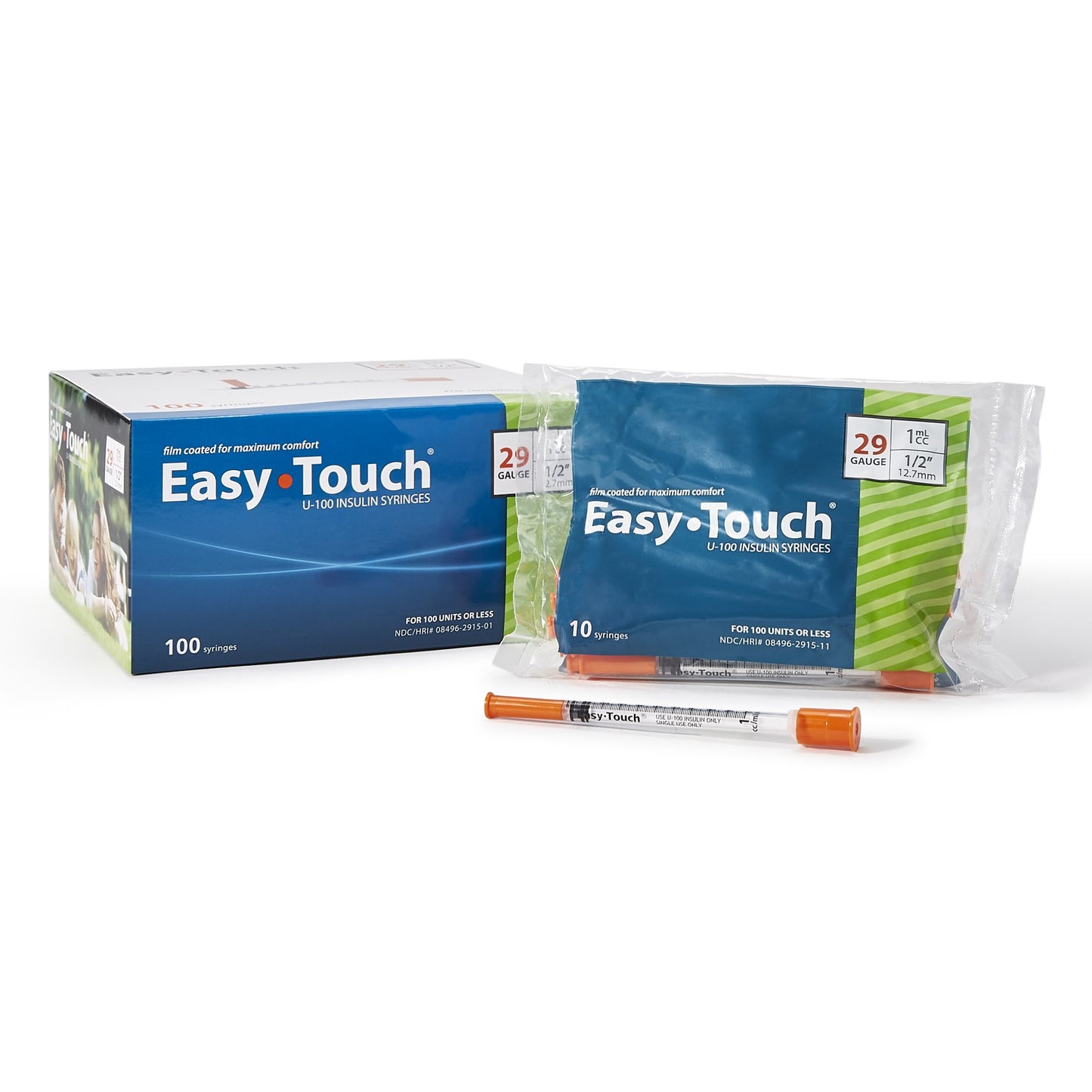 EasyTouch™ Standard Insulin Syringe with Needle 1 mL 1/2 Inch 29 Gauge NonSafety Thin Wall (1156907_CS)