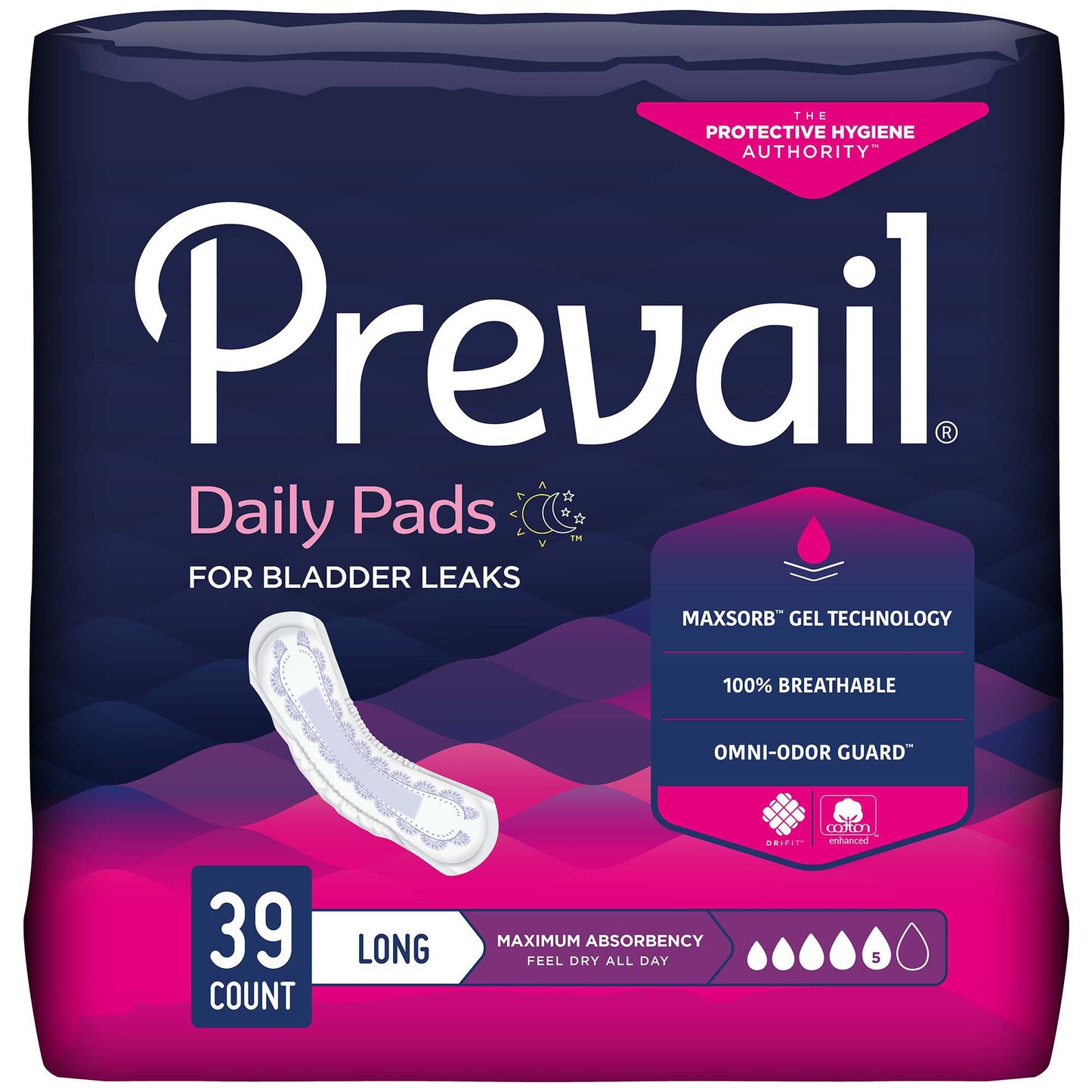 Prevail® Daily Pads Bladder Control Pad 13 Inch Length Heavy Absorbency Polymer Core One Size Fits Most (810356_PK)