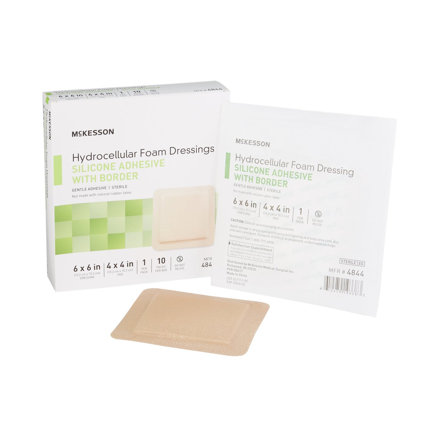 McKesson Foam Dressing 6 X 6 Inch With Border Film Backing Silicone Gel Adhesive Square Sterile (886433_BX)