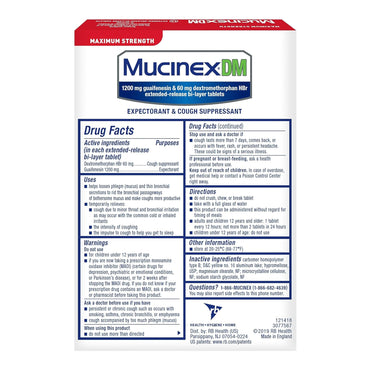 Mucinex® DM Cold and Cough Relief 1,200 mg - 60 mg Strength Tablet 14 per Box (718857_BX)