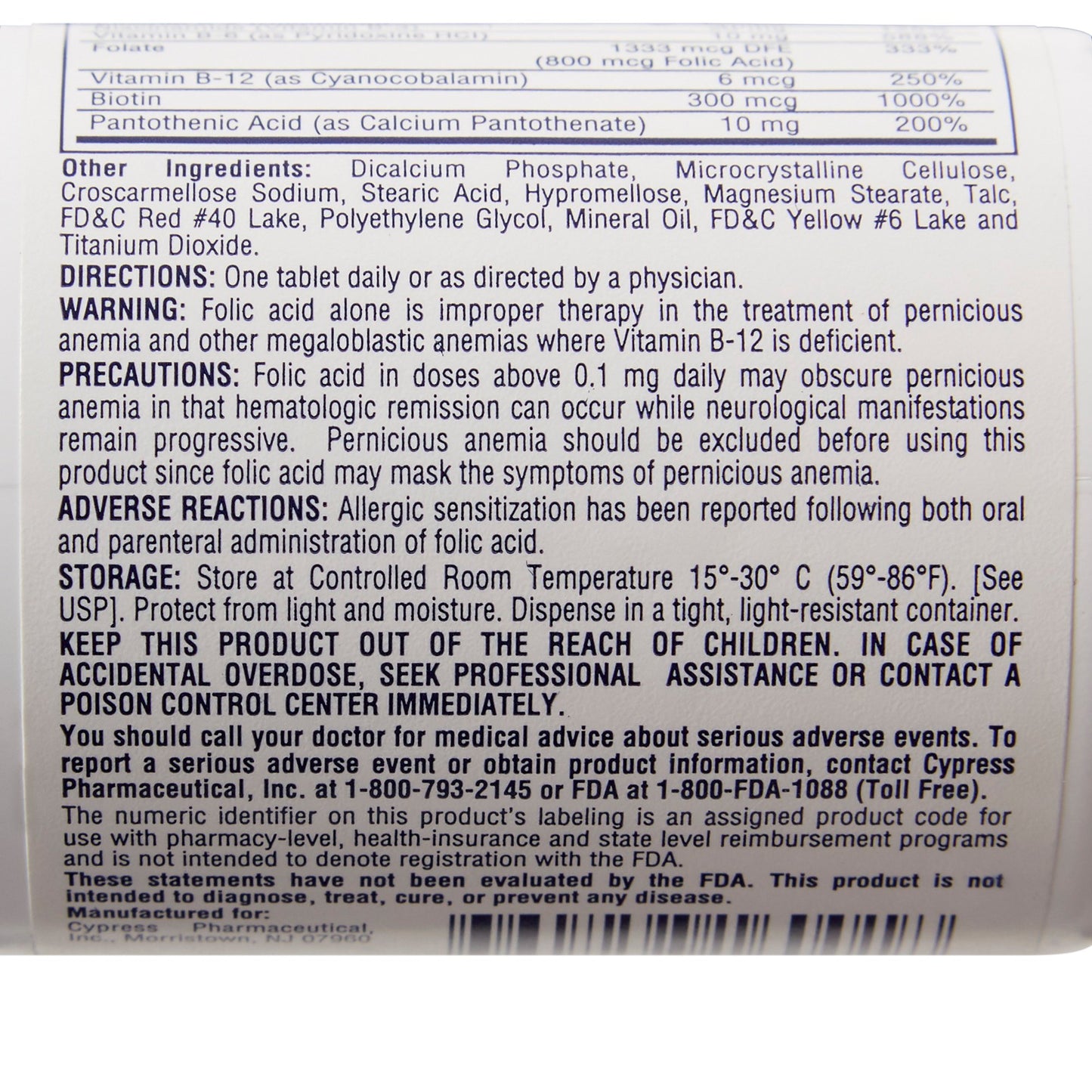 Rena-Vite Multivitamin Supplement Folic Acid / Vitamin B 0.8 mg Strength Tablet 100 per Bottle (855414_BT)