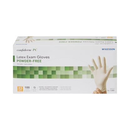 McKesson Confiderm® Exam Glove X-Small NonSterile Latex Standard Cuff Length Fully Textured Ivory Not Rated (921596_CS)