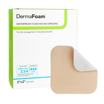 DermaFoam® Foam Dressing 2 X 2 Inch Without Border Waterproof Backing Nonadhesive Square Sterile (670774_BX)