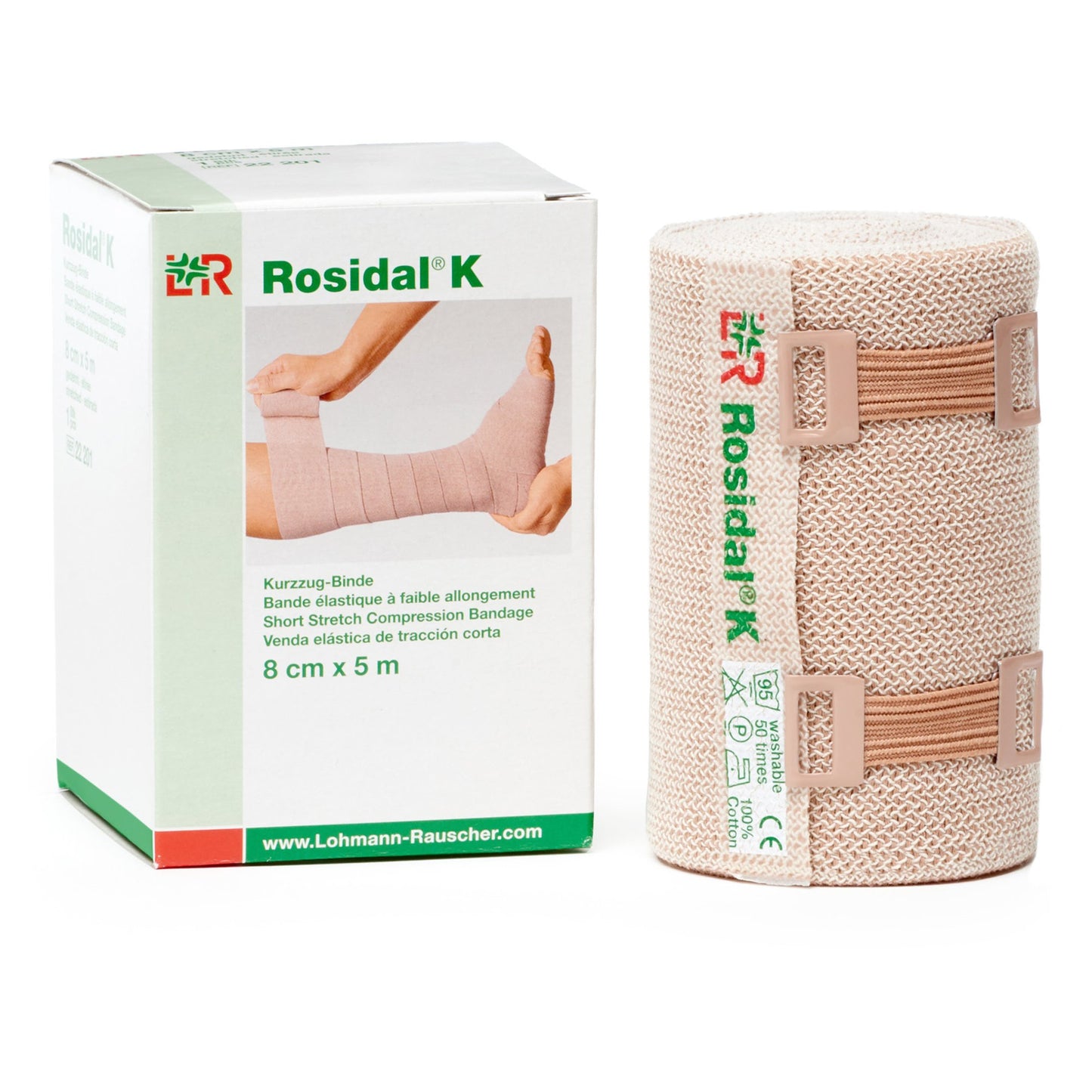 Rosidal® K Compression Bandage 3-1/5 Inch X 5-1/2 Yard Clip Detached Closure Tan NonSterile High Compression (1101587_BX)