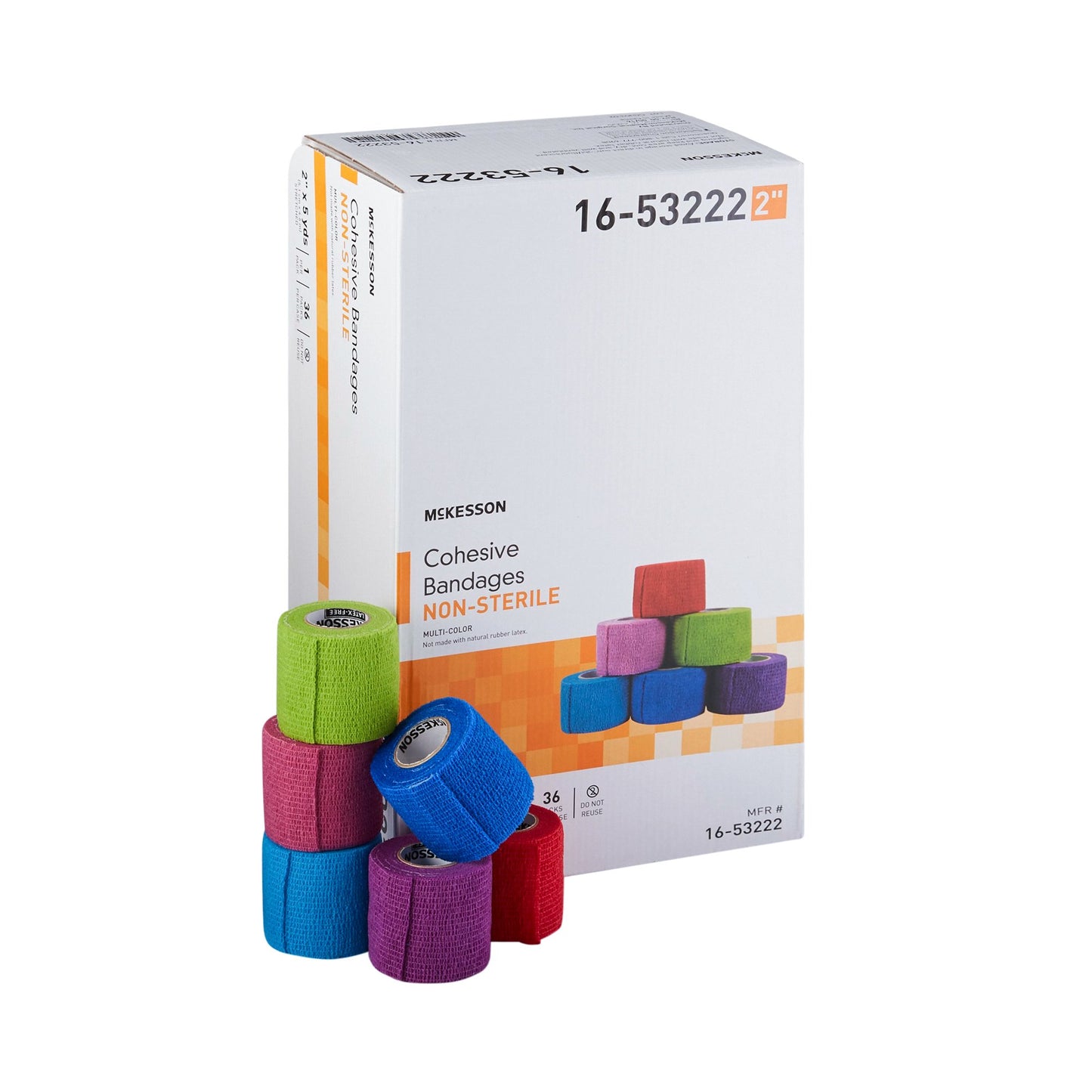 McKesson Cohesive Bandage 2 Inch X 5 Yard Self-adherent Closure Purple / Pink / Green / Light Blue / Royal Blue / Red NonSterile Standard Compression (1032955_EA)