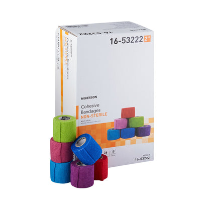 McKesson Cohesive Bandage 2 Inch X 5 Yard Self-adherent Closure Purple / Pink / Green / Light Blue / Royal Blue / Red NonSterile Standard Compression (1032955_EA)
