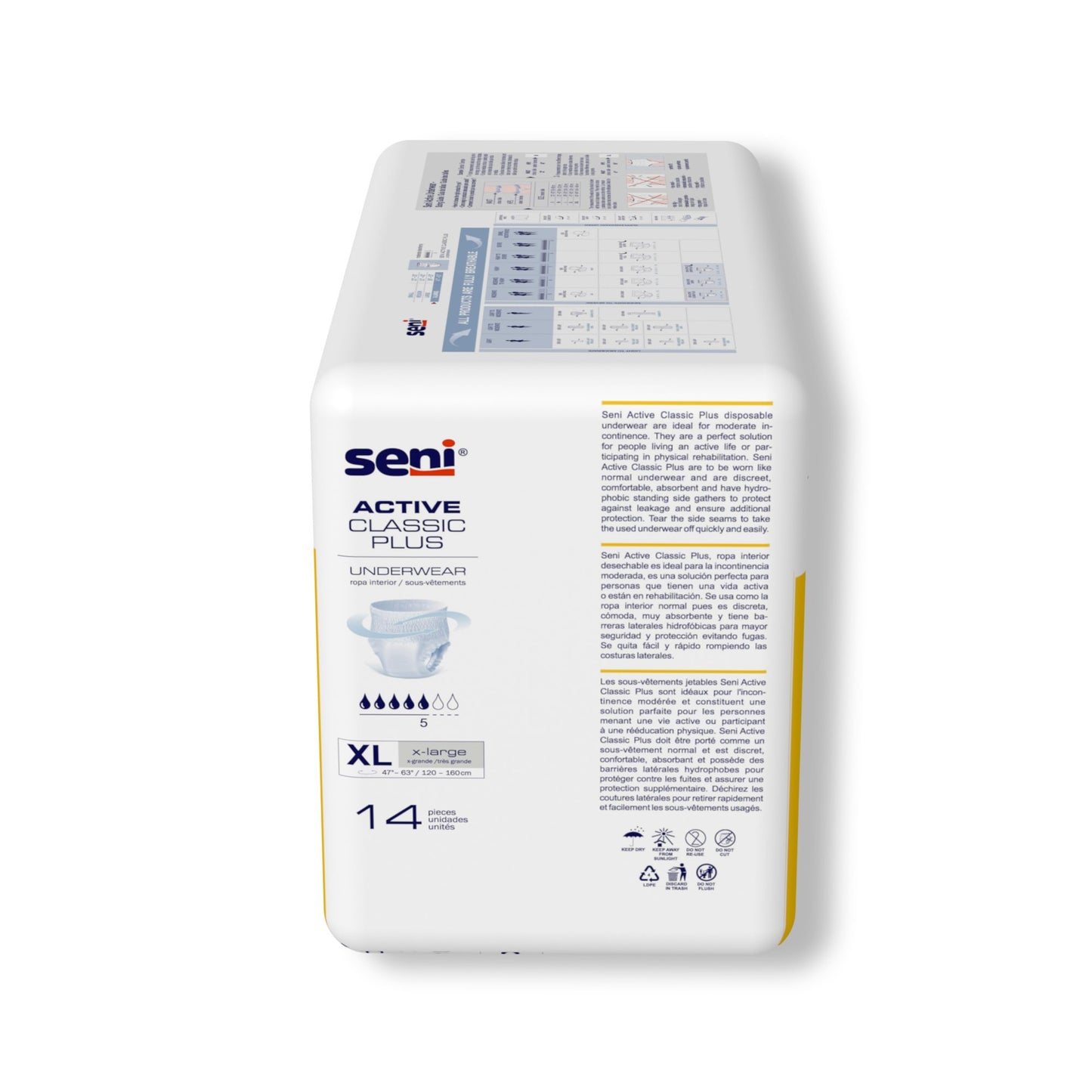 Seni® Active Classic Plus Unisex Adult Absorbent Underwear Pull On with Tear Away Seams X-Large Disposable Moderate Absorbency (1163841_CS)