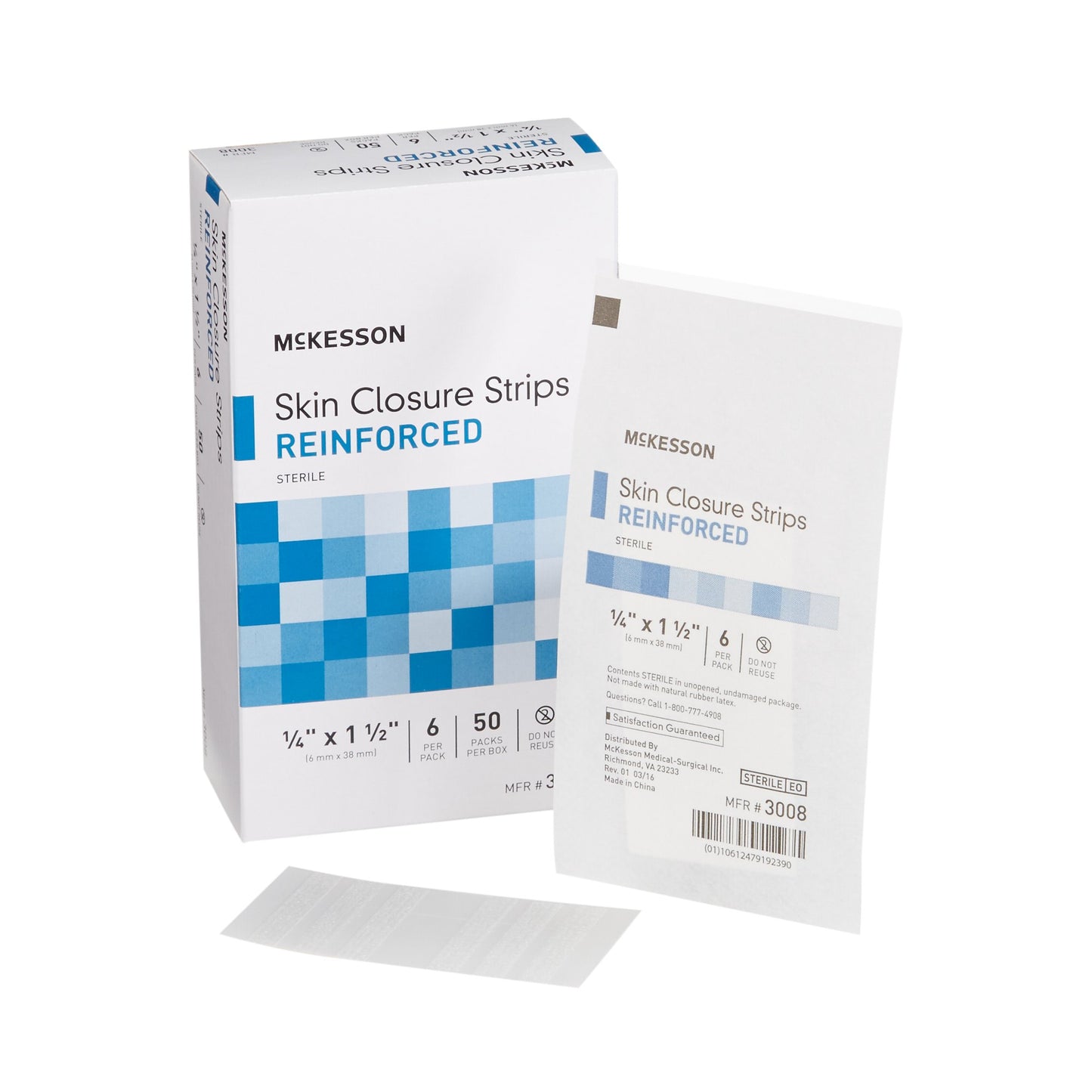 McKesson Skin Closure Strip 1/4 X 1-1/2 Inch Nonwoven Material Reinforced Strip White (876307_CS)