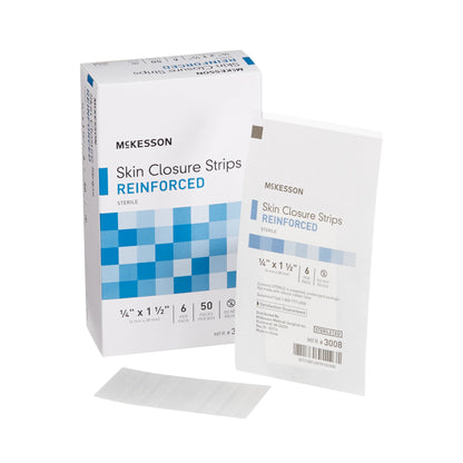 McKesson Skin Closure Strip 1/4 X 1-1/2 Inch Nonwoven Material Reinforced Strip White (876307_BX)