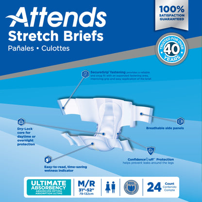 Attends® Stretch Unisex Adult Incontinence Brief Medium / Regular Disposable Heavy Absorbency (980213_BG)