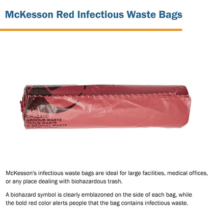 McKesson Biohazard Waste Bag Biohazard Symbol / Infectious Waste 40 to 45 gal. Red 40 X 46 Inch (315631_CS)