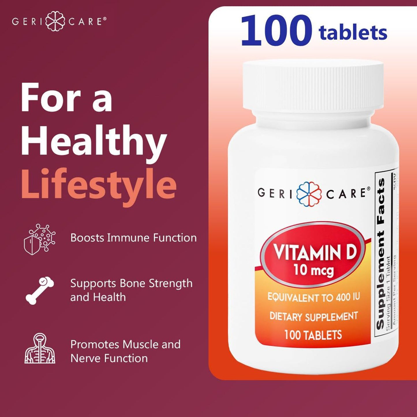 Geri-Care® Vitamin Supplement Vitamin D3 400 IU Strength Tablet 100 per Bottle (682942_BT)