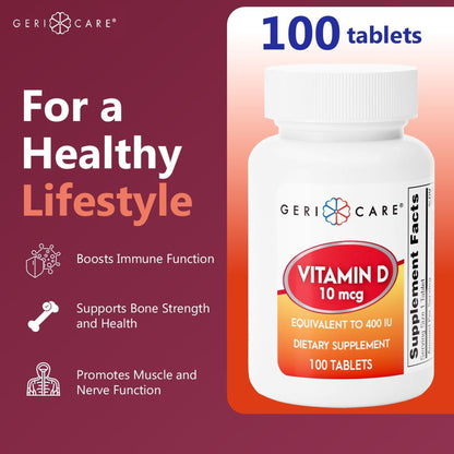 Geri-Care® Vitamin Supplement Vitamin D3 400 IU Strength Tablet 100 per Bottle (682942_BT)