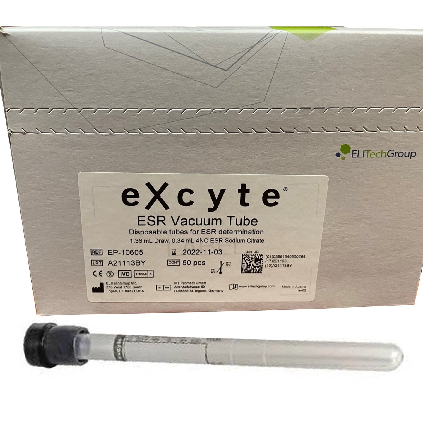 Excyte® Vacuum Tube Venous Blood Collection Tube Sodium Citrate Additive 1.36 mL Conventional Closure Plastic Tube (723775_BX)
