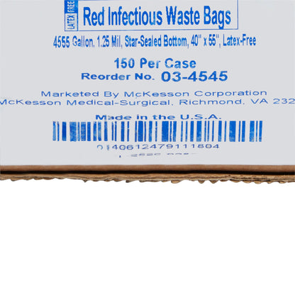 McKesson Biohazard Waste Bag Biohazard Symbol / Infectious Waste 45 to 55 gal. Red 40 X 55 Inch (185448_CS)