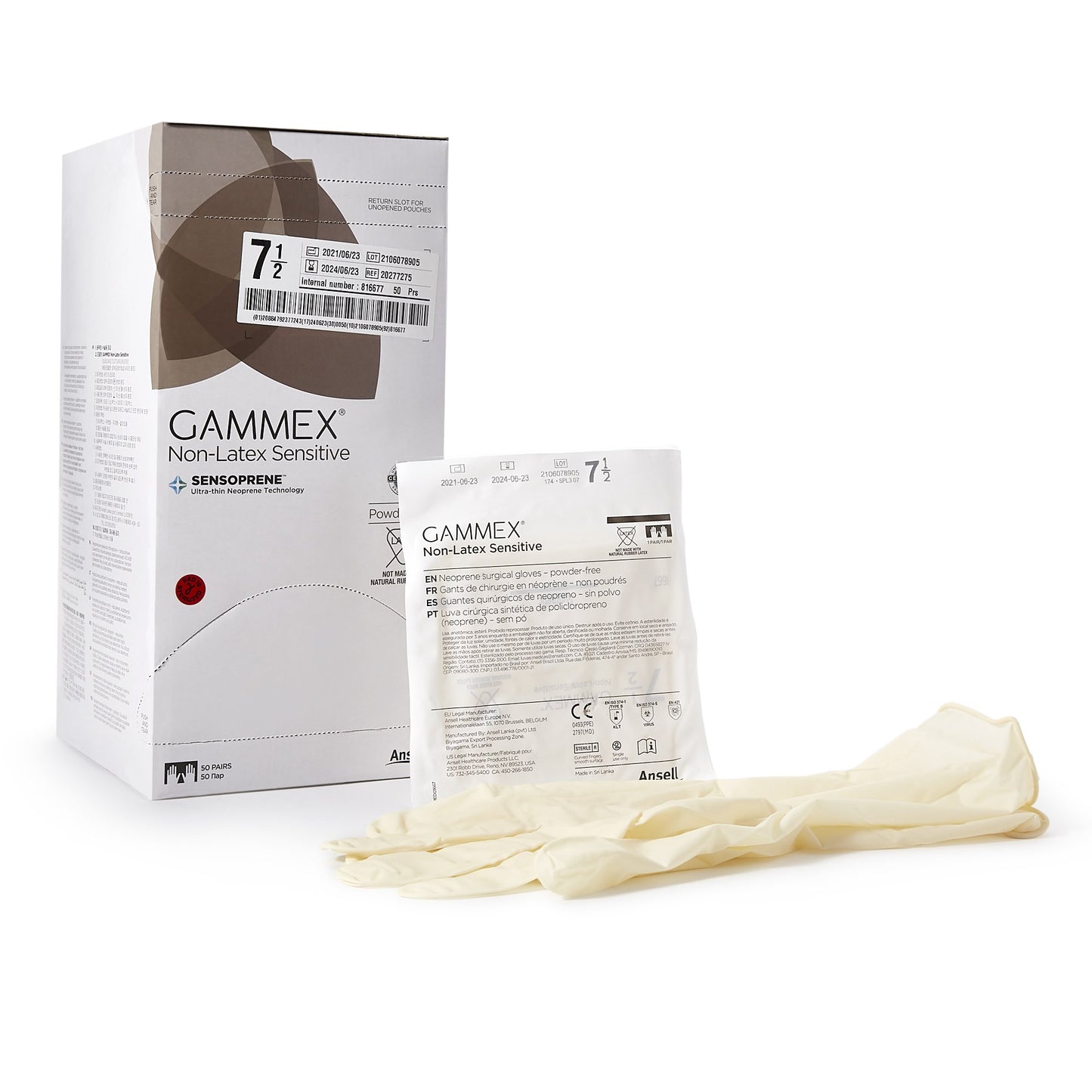 GAMMEX® Non-Latex Sensitive Surgical Glove Size 7.5 Sterile Polychloroprene Standard Cuff Length Micro-Textured Cream Chemo Tested (833675_BX)
