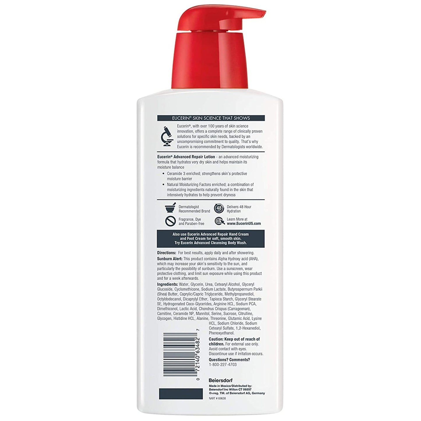 Eucerin® Advanced Repair Hand and Body Moisturizer 16.9 oz. Pump Bottle Unscented Lotion (1231885_EA)