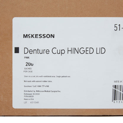 McKesson Denture Cup 8 oz. Pink Hinged Lid Single Patient Use (1177280_EA)