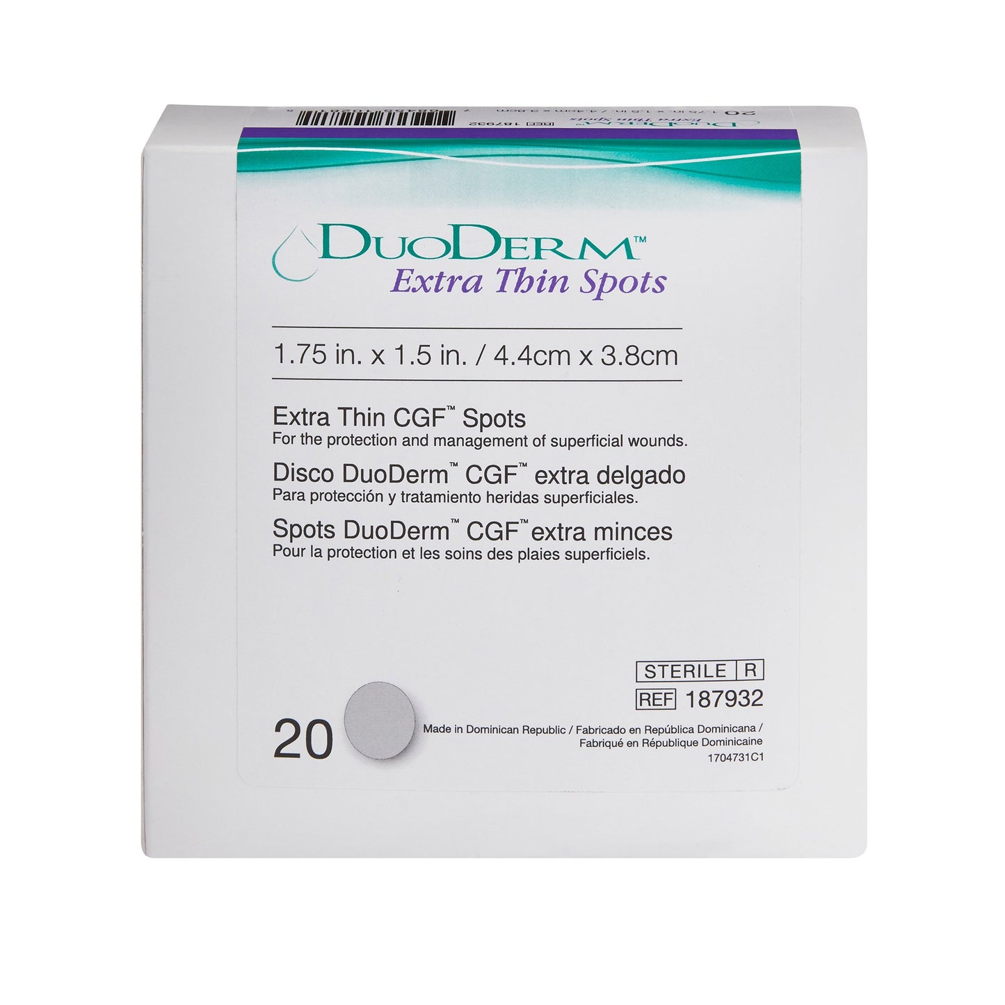 DuoDERM® Extra Thin CGF® Thin Hydrocolloid Dressing Film Backing 1-1/2 X 1-3/4 Inch Oval Hydrocolloid / Film (229773_BX)