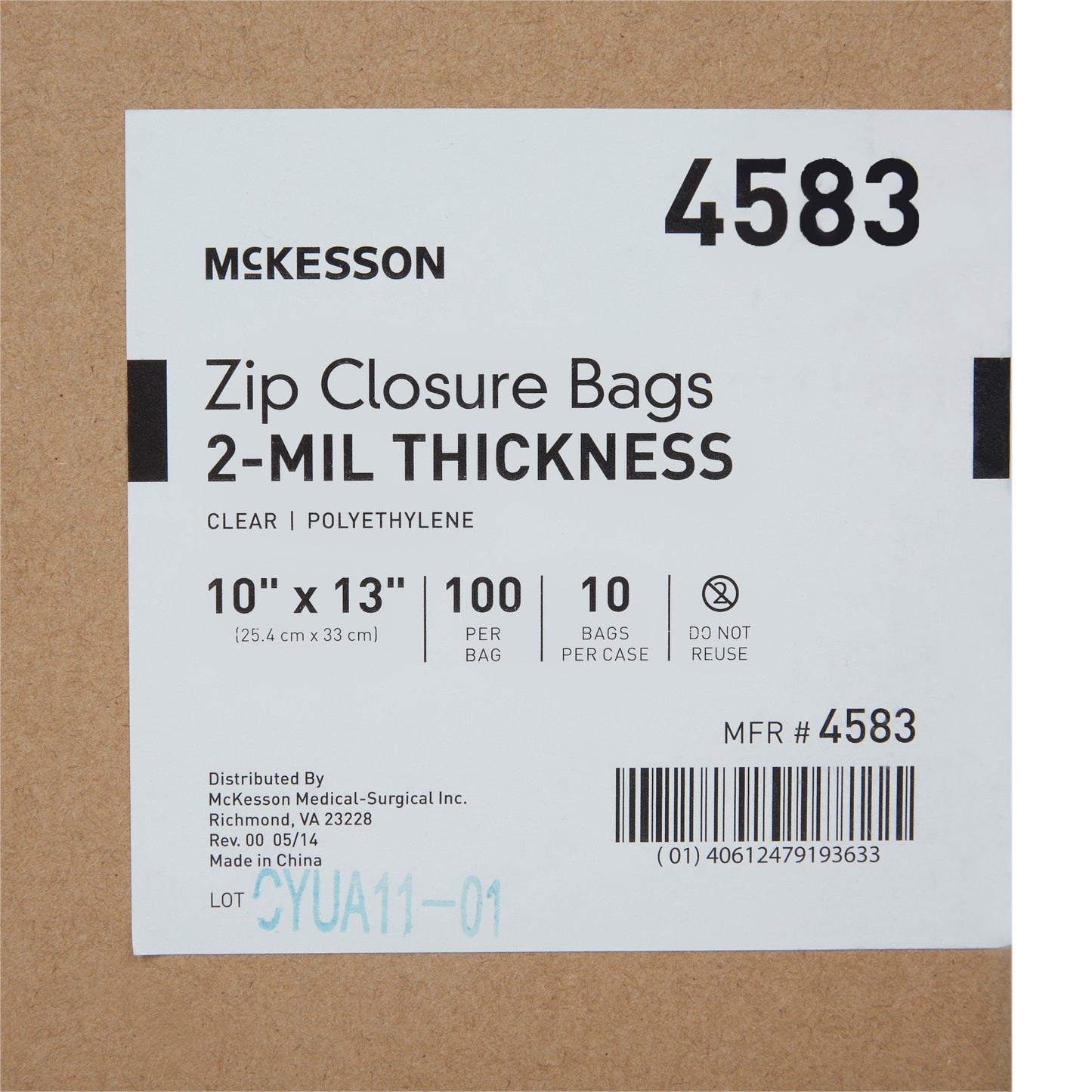 McKesson Reclosable Bag 10 X 13 Inch Polyethylene Clear Zipper Closure (864520_BX)