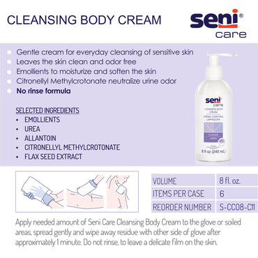 Seni® Care Rinse-Free Body Wash Cream 8 oz. Pump Bottle Light Scent (1163814_EA)