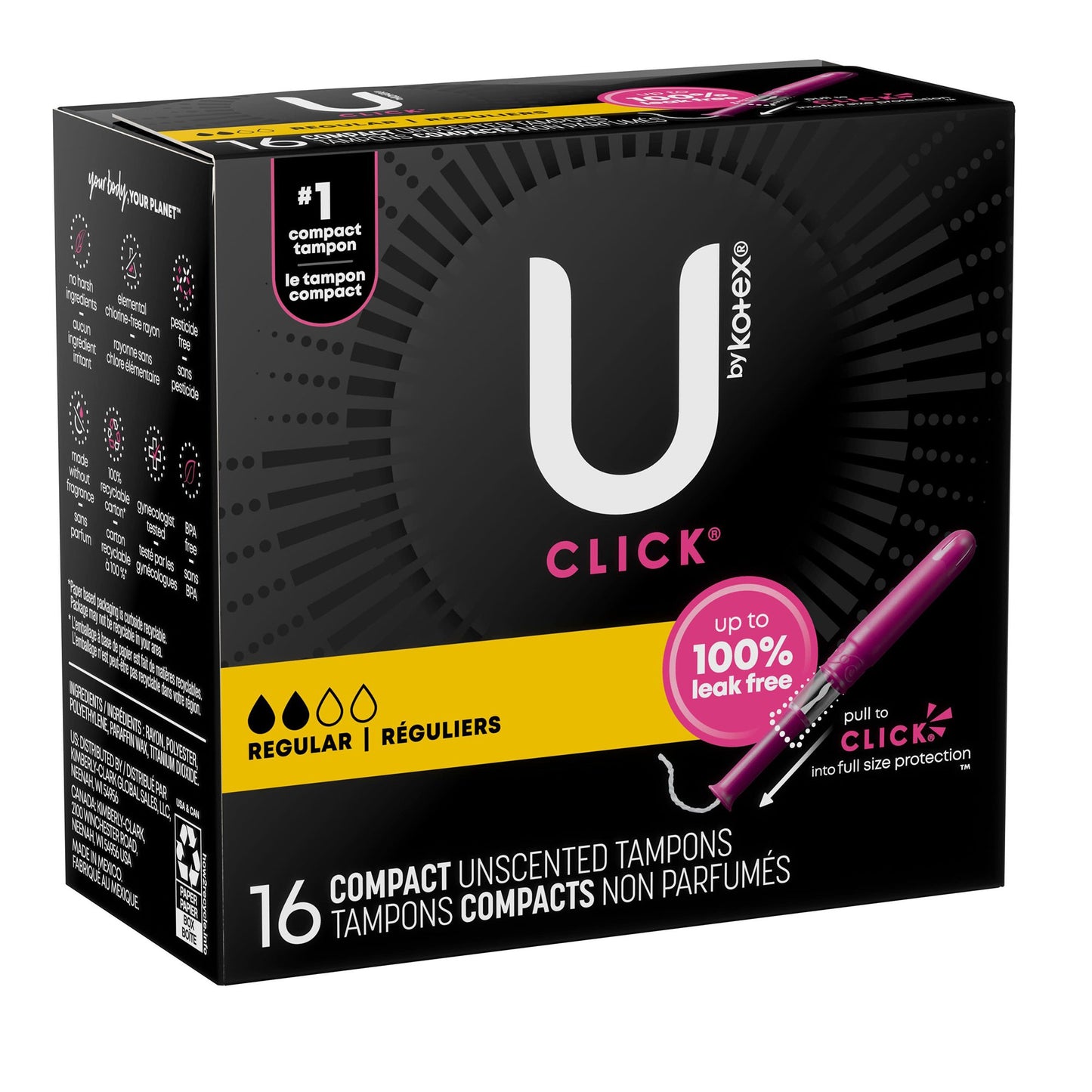 U by Kotex® Click® Tampon Regular Absorbency Plastic Applicator Individually Wrapped (1184198_PK)