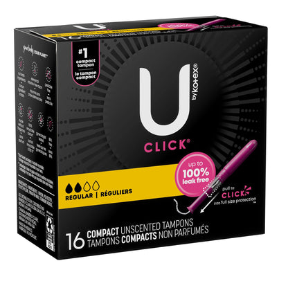 U by Kotex® Click® Tampon Regular Absorbency Plastic Applicator Individually Wrapped (1184198_PK)
