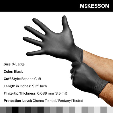 McKesson Confiderm® LDC Exam Glove X-Large NonSterile Nitrile Standard Cuff Length Fully Textured Black Chemo Tested / Fentanyl Tested (1159336_BX)