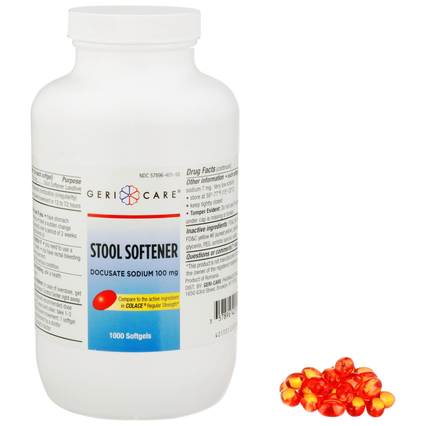 Geri-Care® Stool Softener Softgel 1,000 per Bottle 100 mg Strength Docusate Sodium (555682_CS)