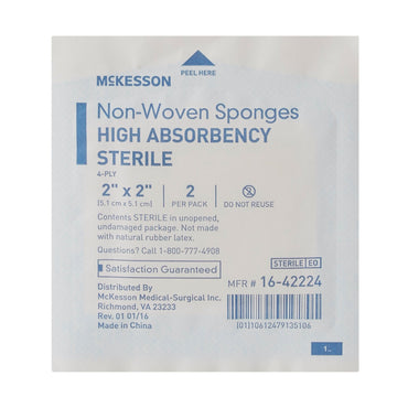McKesson Nonwoven Sponge 2 X 2 Inch 4-Ply Sterile 2 per Pack (482409_CS)