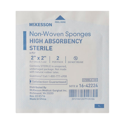 McKesson Nonwoven Sponge 2 X 2 Inch 4-Ply Sterile 2 per Pack (482409_CS)