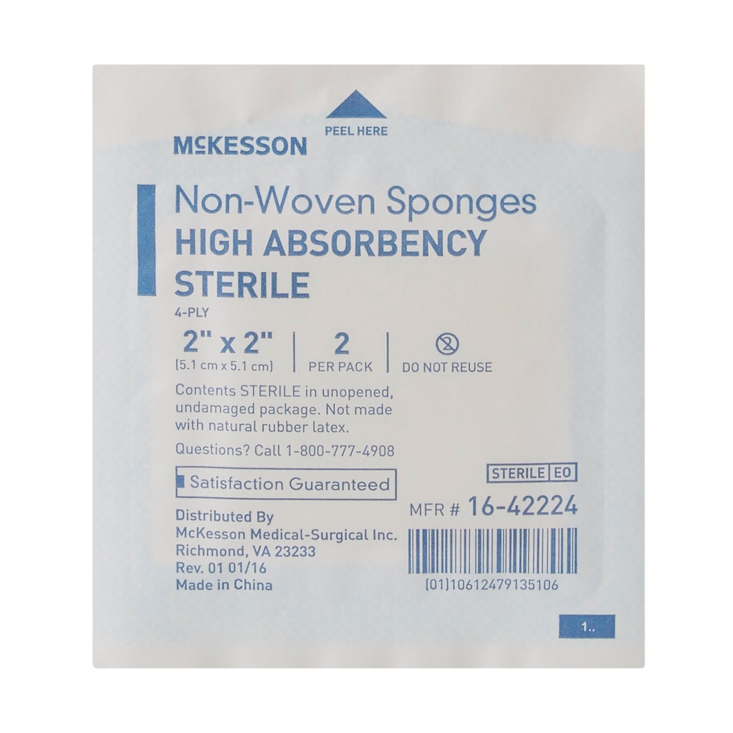 McKesson Nonwoven Sponge 2 X 2 Inch 4-Ply Sterile 2 per Pack (482409_BX)