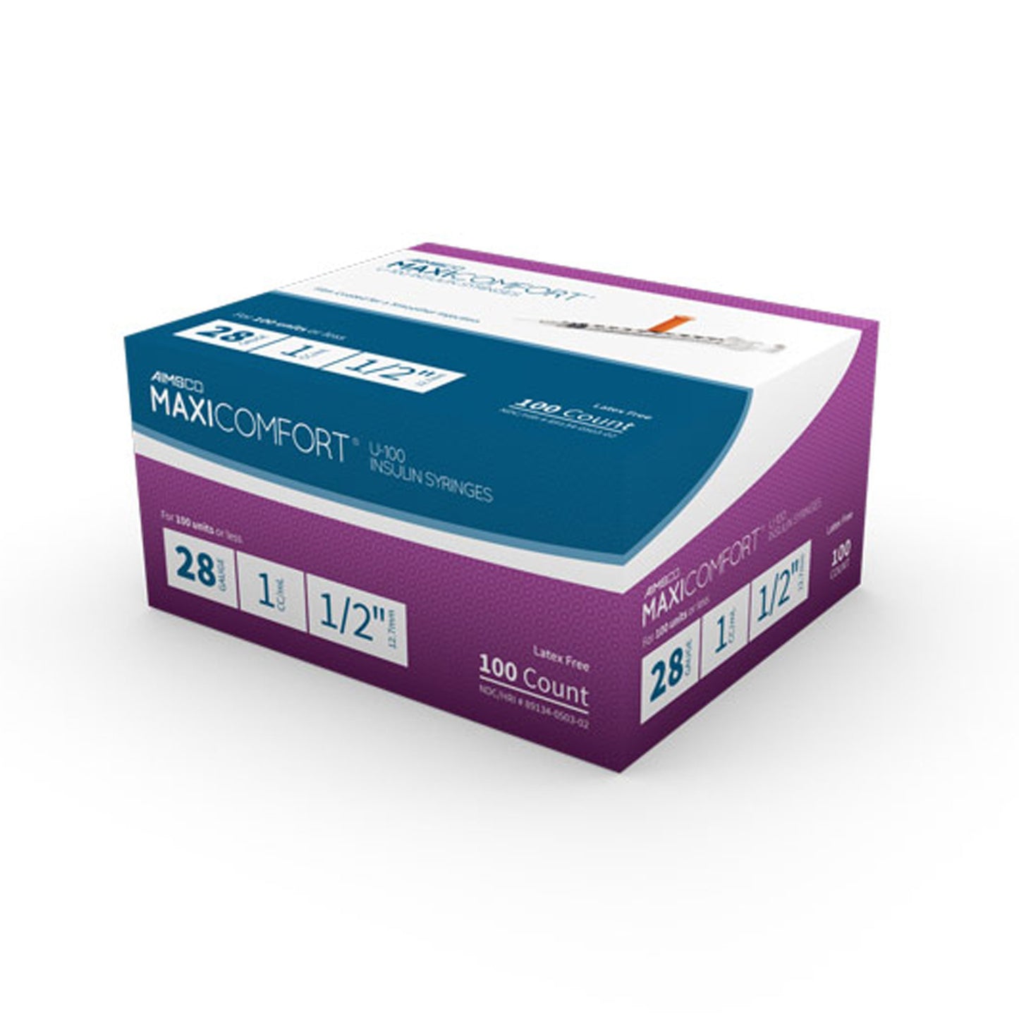AIMSCO® Standard Insulin Syringe with Needle 1 mL 1/2 Inch 28 Gauge NonSafety Ultra Thin Wall (1182679_CS)