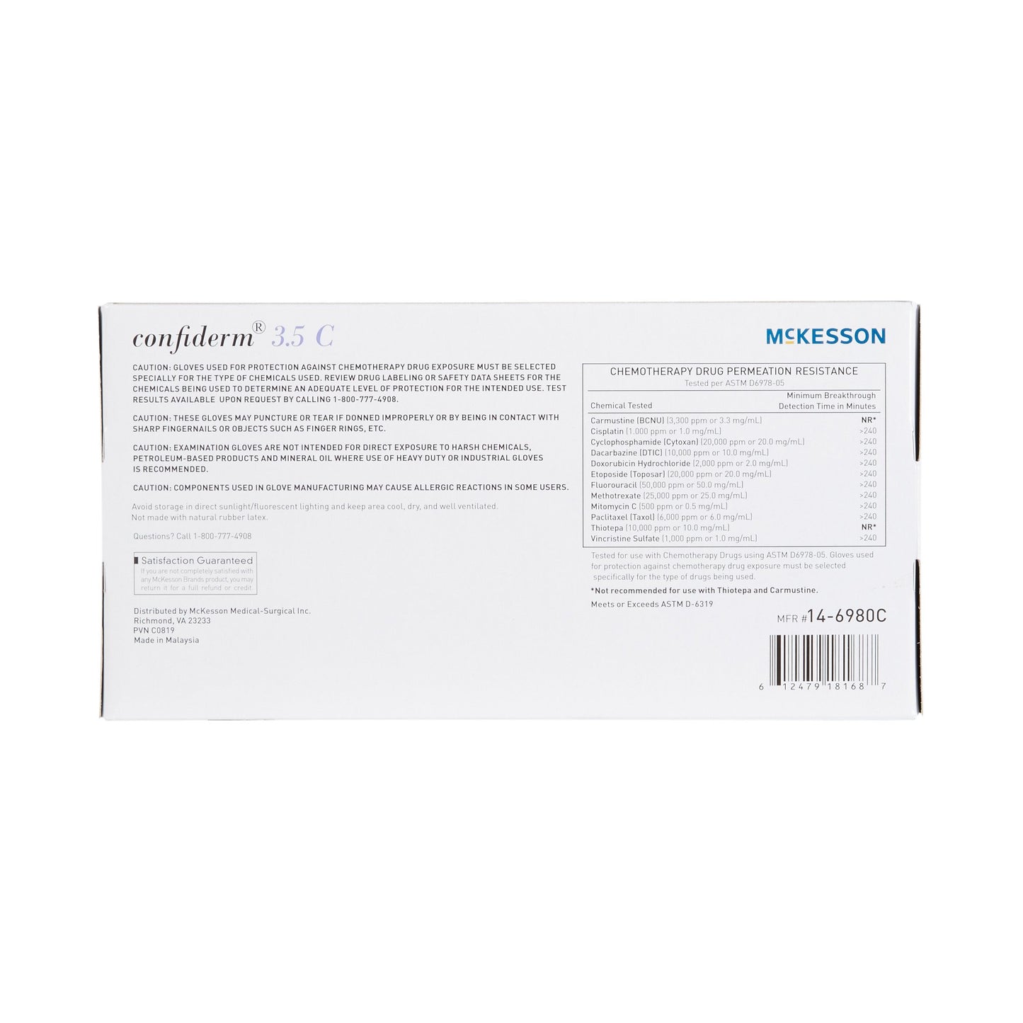 McKesson Confiderm® 3.5C Exam Glove X-Large NonSterile Nitrile Standard Cuff Length Textured Fingertips Blue Chemo Tested (767197_CS)