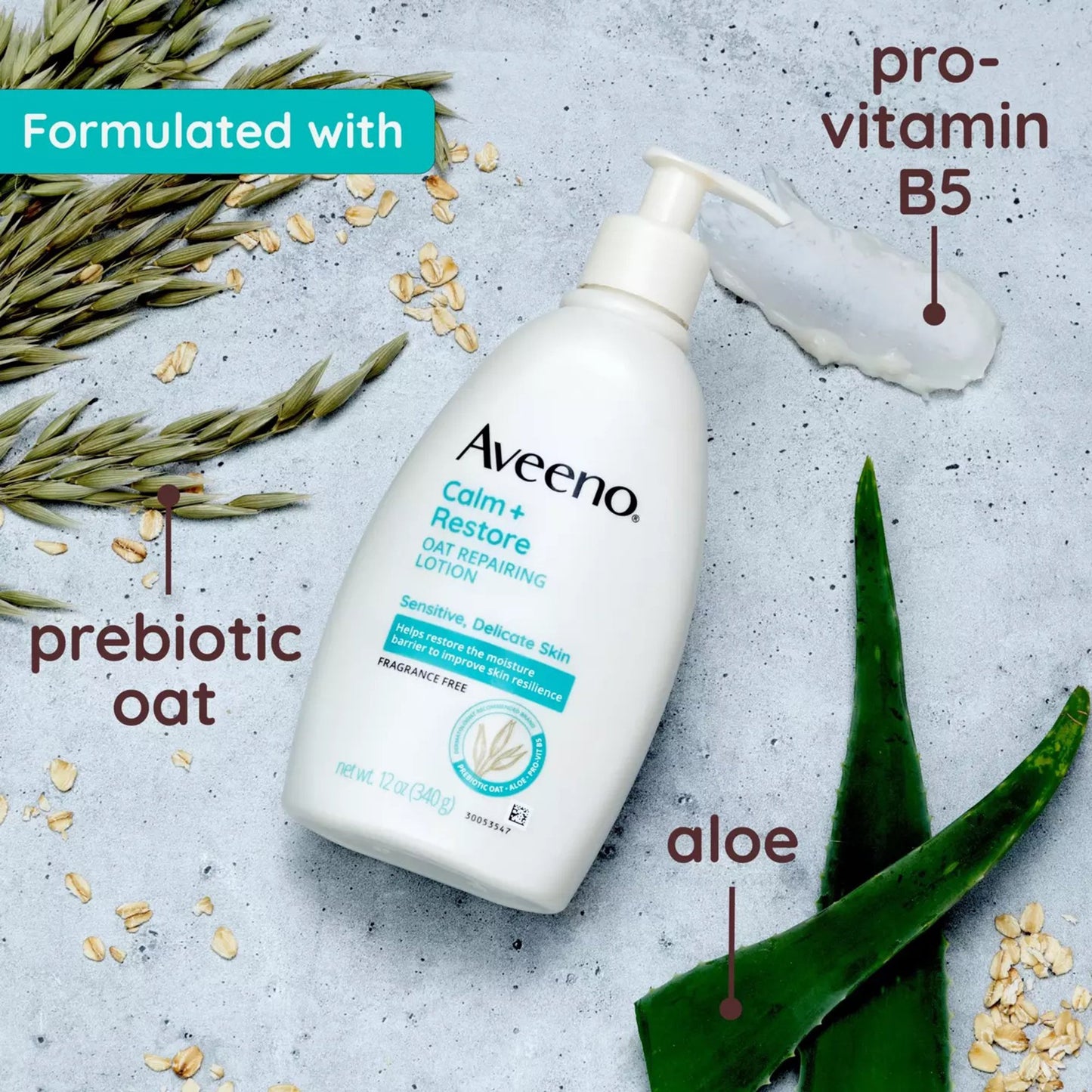 Aveeno® Calm + Restore Oat Replenishing Lotion Hand and Body Moisturizer 12 oz. Pump Bottle Unscented Lotion (1228814_EA)