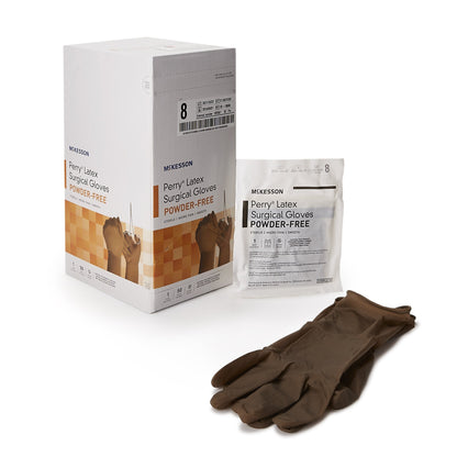 McKesson Perry® Surgical Glove Size 8 Sterile Latex Standard Cuff Length Smooth Brown Not Chemo Approved (1044732_CS)