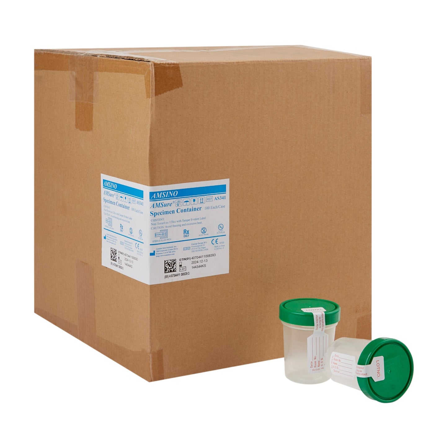AMSure® Specimen Container 120 mL (4 oz.) Screw Cap Patient Information Sterile (771367_CS)