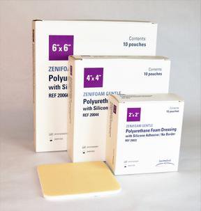 Zenifoam Gentle Foam Dressing 4 X 4 Inch Without Border Waterproof Backing Silicone Adhesive Square Sterile (1132648_BX)