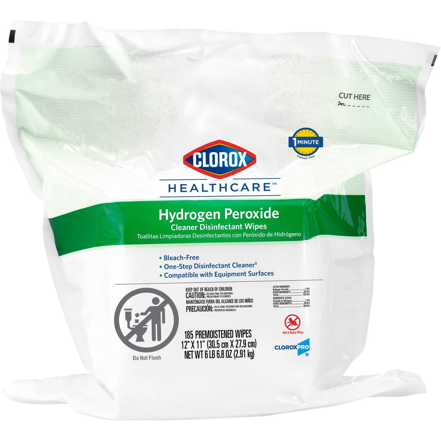 Clorox Healthcare® Surface Disinfectant Cleaner Premoistened Hydrogen Peroxide Based Manual Pull Wipe 185 Count Pouch Unscented NonSterile (800194_CT)