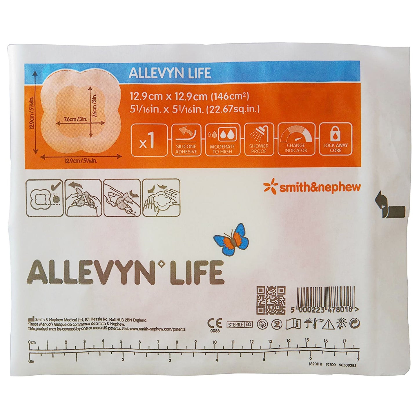 Allevyn Life Foam Dressing 5--1/16 X 5-1/16 Inch With Border Film Backing Silicone Gel Adhesive Quadrilobe Sterile (834485_BX)