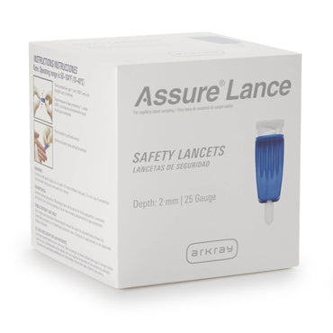 Assure® Safety Lancet 25 Gauge Protective Safety Cap Push Button Activation Finger (671525_BX)
