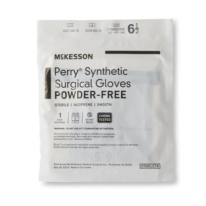McKesson Perry® Performance Plus Surgical Glove Size 6.5 Sterile Polychloroprene Standard Cuff Length Smooth Dark Green Chemo Tested (1044737_BX)